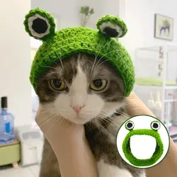 Wool Cat Supplies Headdress Frog Shaped Cat Headgear for Kitten Knitted Cartoons Pet Accessories Cute Puppy Hat Handmade Cosplay