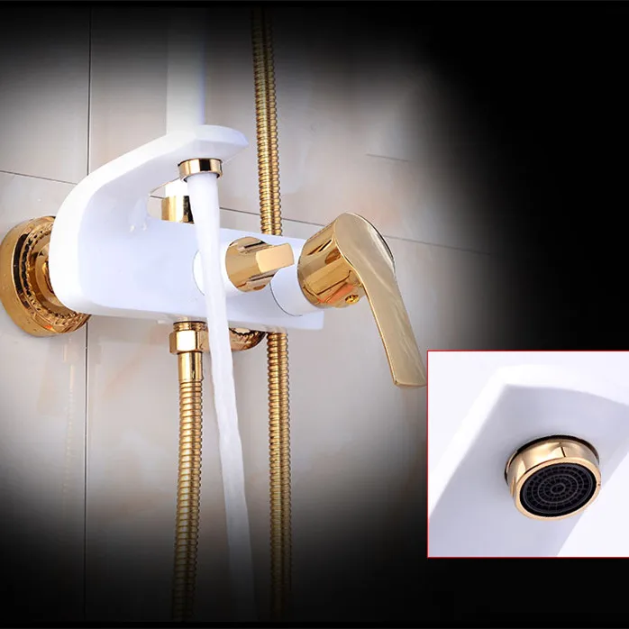 Shower Set SDSN White Gold Bathroom Shower System Quality Copper Brass Bathtub Faucet Rainfall Shower Head Spa Bath Shower Sets