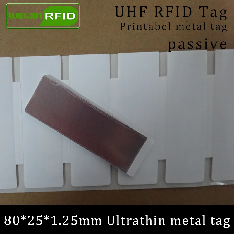 UHF RFID anti-metal tag 80*25*1.25mm 902-928MHz Impinj NXP ISO18000-6C EPCC1G2 6C printable passive RFID Synthetic Label