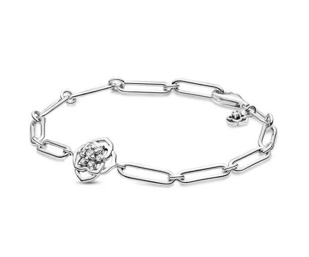 Authentic 925 Sterling Silver Timeless Sparkling Halo Tennis pan Bracelet Fit Bead Charm Diy Fashion Jewelry