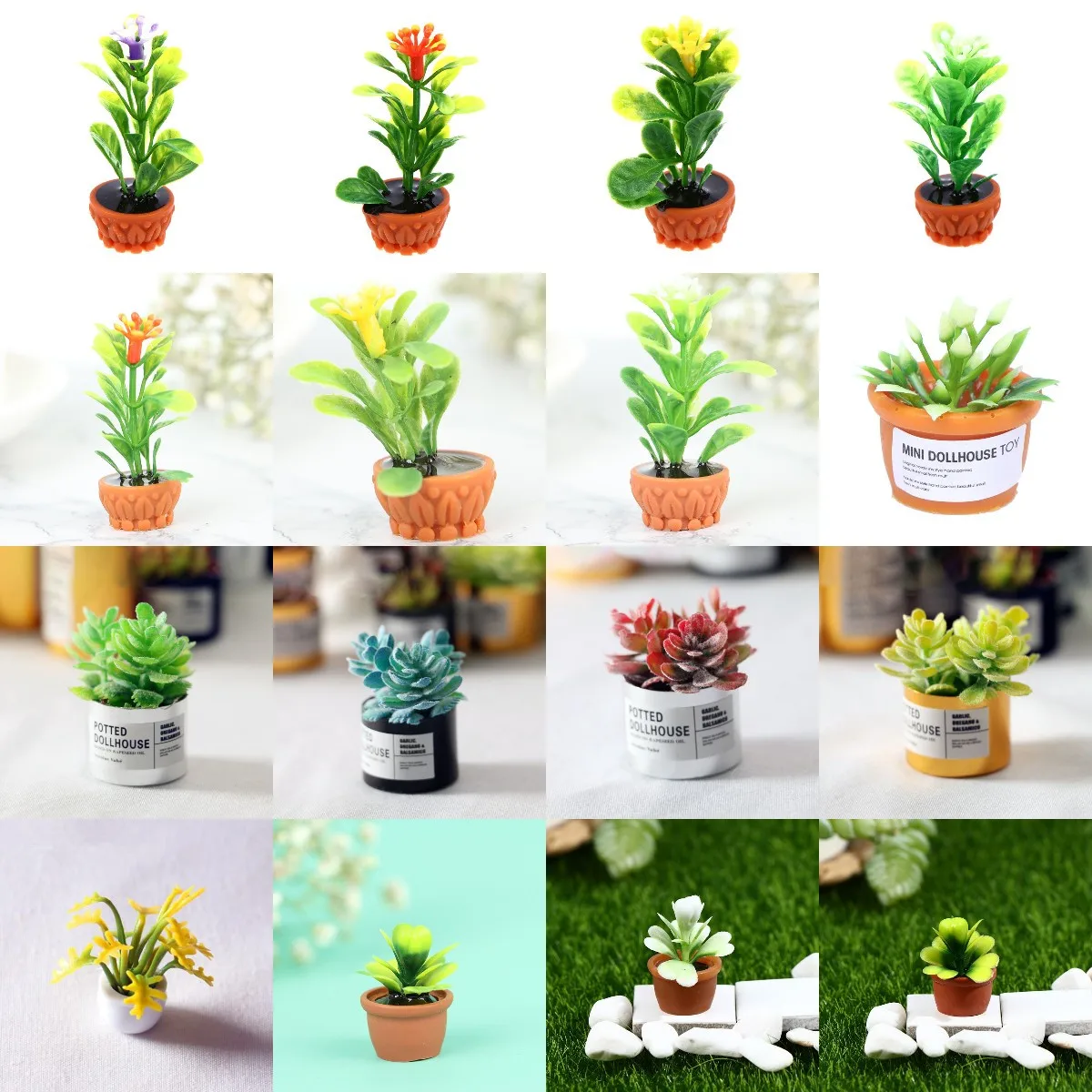 1Pc Dollhouse Miniture Vase Artificial Flowers Green Potted Plants for Home Decor for Children Kids DIY Doll House Furniture Toy