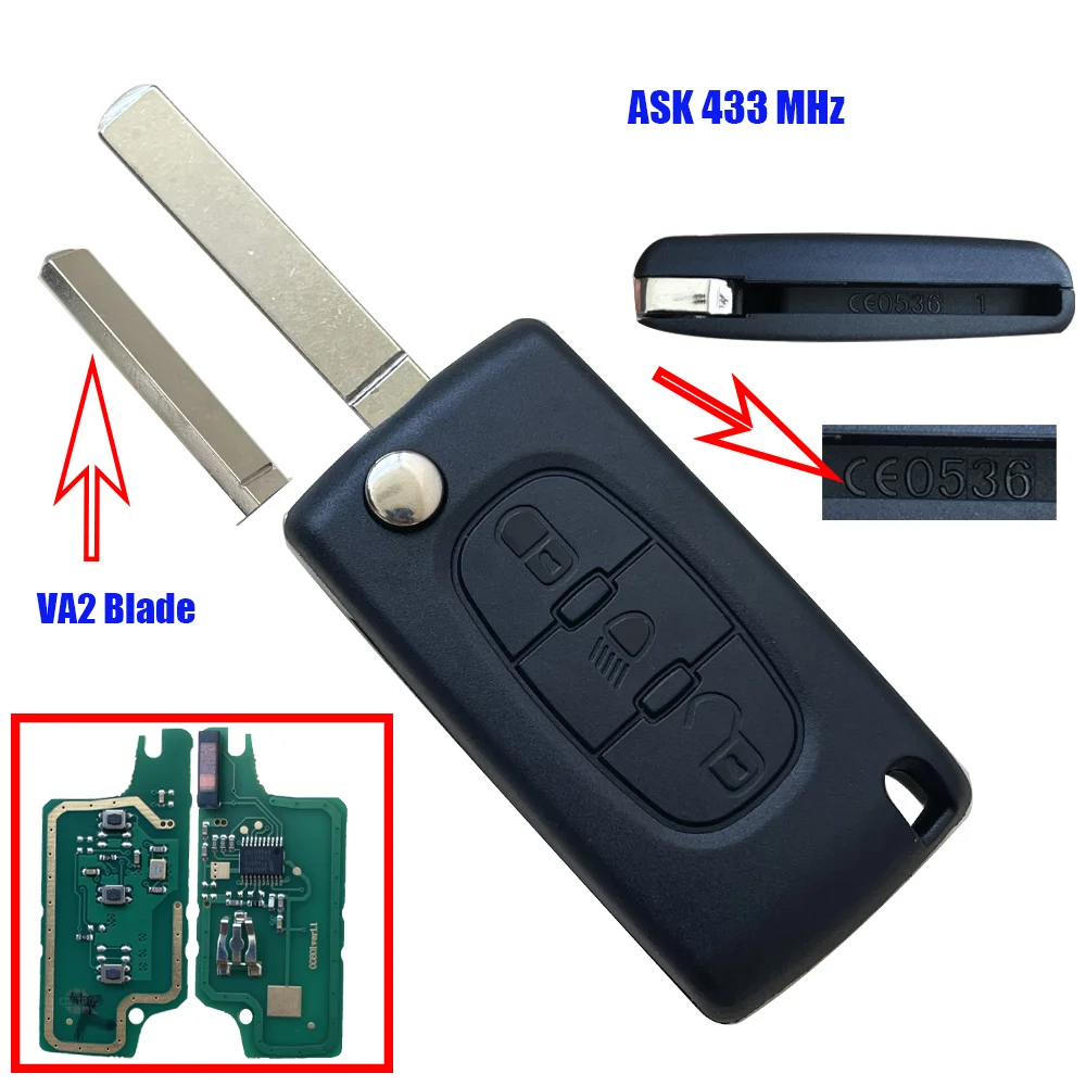 CE0536 3 przyciski pilot zdalnego sterowania dla Peugeot Partner 807 307 207 407 308 CC Expert SW CE0523 ASK Signal ID46 PCF7941 Chip Car Key