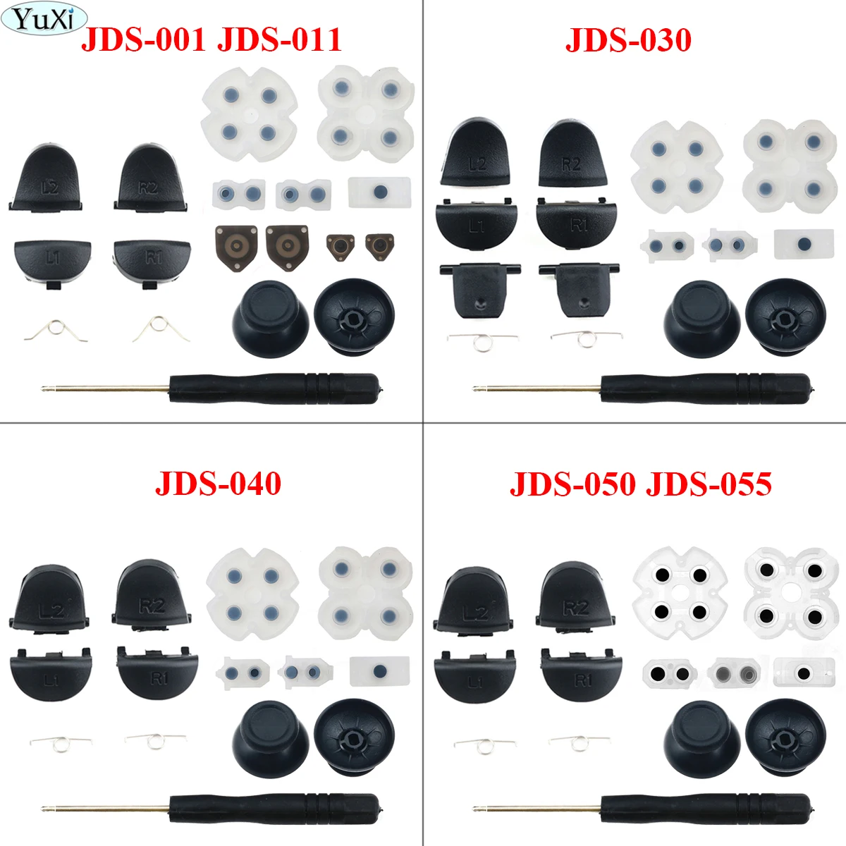 

YuXi R2 L2 L1 R1 Trigger Buttons Mod Kit for Sony PS4 Pro Slim JDS JDM 055 050 040 030 011 Controller Analog Stick Caps