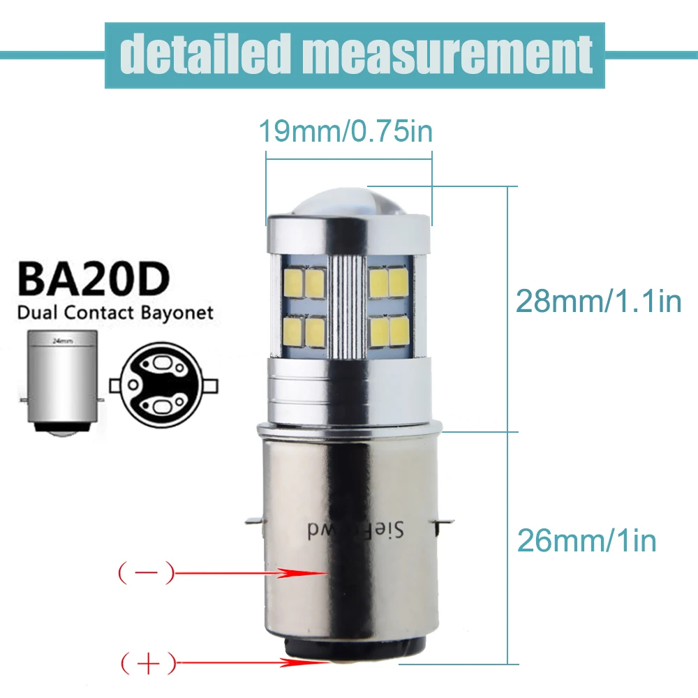 1Pcs BA20D LED 6V 12V Motorcycle Motorbike Headlight Bulb Light 2835 24SMD H6 Scooter Moped ATV Moto Hi/Lo Beam Headlamp White