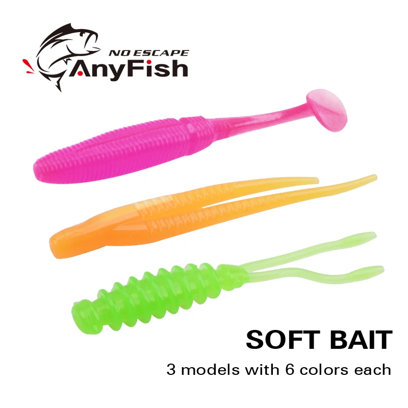 ANYFISH-Soft Worm Silicone Fishing Lure, iscas artificiais, Sea Worm, iscas de pesca, 0,45g, 0,5g, 1,0g, 2,0 '', 10pcs por saco