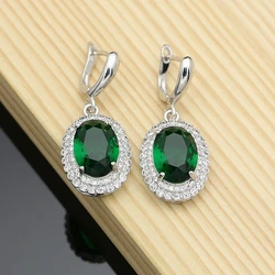 Silver 925 Earrings for Women Natural Green Cubic Zirconia White Crystal Round Stone Jewelry