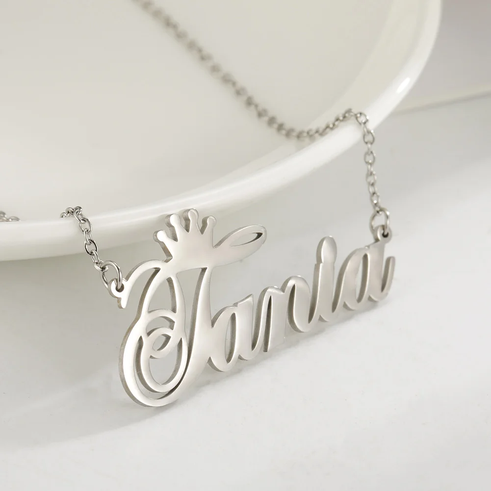 Sipuris Personalisierte Namenskette mit Krone aus Edelstahl für Damen und Herren, Maßgefertigter Schmuck, Geschenk für Freundin – Detail 12