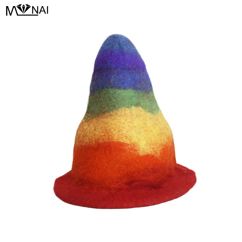 Hats Ornaments Halloween Elf Creative Handmade Wool Felt Hat Cosplay Steeple Witch Fashion Street Funny Hats Costume Party