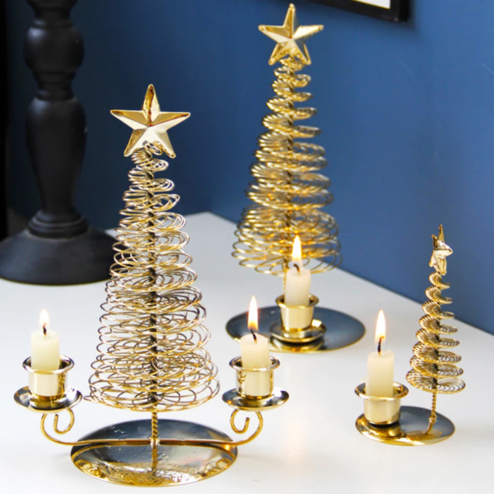 

Christmas Decorations Metal Candlestic Star Xmas Tree Shape Sculpture Candle Holder Decors Home Decoration Art Gift Navidad 2022