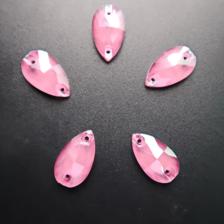 Geleeartige Kristallsteine in Tropfenform mit Flacher Rückseite und Zwei Löchern, 5 Größen, zum Aufnähen auf Kleider, Schuhe, Taschen, DIY-Dekoration – Detail 9