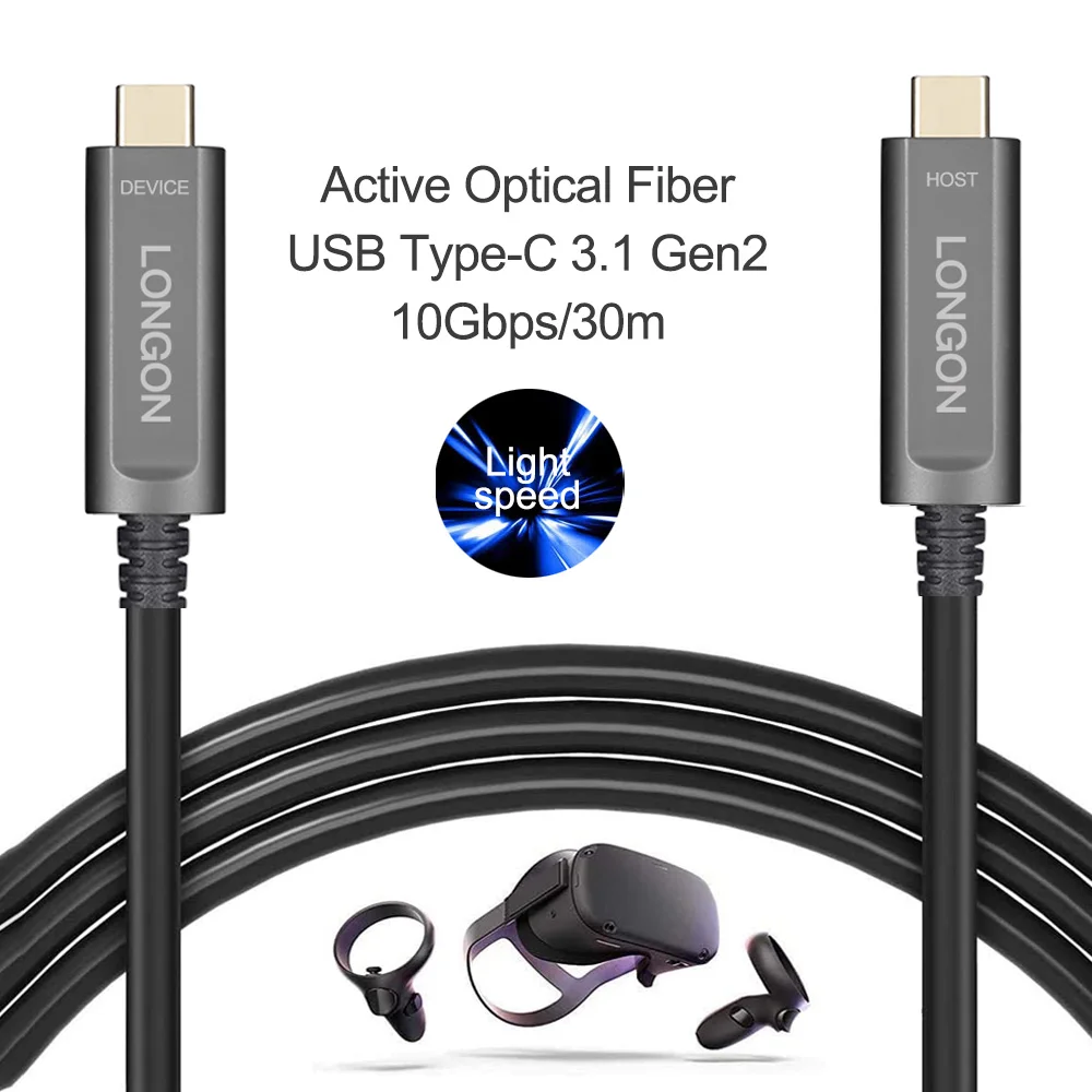 LONGON Type C Active Optical Fiber Cable Compatible for Camera Oculus Link Quset 1/2 Steam VR  USB 3.2 Gen 2 10Gbps 5M 10M 15M