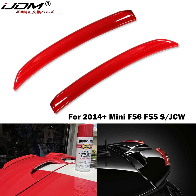 iJDM Brand New Sport Red/Carbon Fiber Pattern Style Black Color JCW Spoiler Extenstion Lip Fins for mini cooper F56 F55 S / JCW