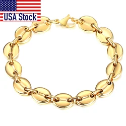 Coffee Beans Link Chain Bracelet Stainless Steel Gold Silver Color for Men Women Simple Bracelet Jewelry Gift 7/9/11mm KBM169A