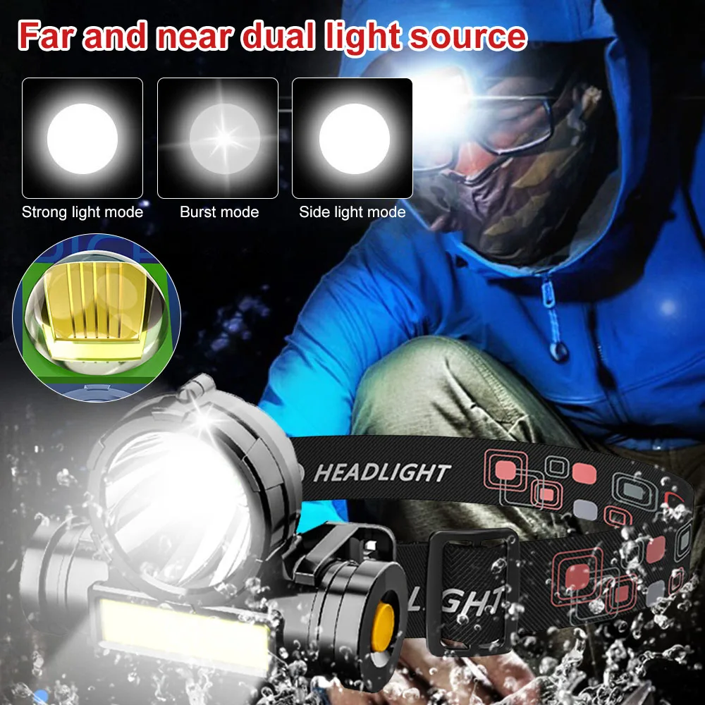 Super Rechargeable Headlight Cob Rechargeable Head-mounted Flashlight Led Fishing Waterproof Rechargeable Strong Headlight