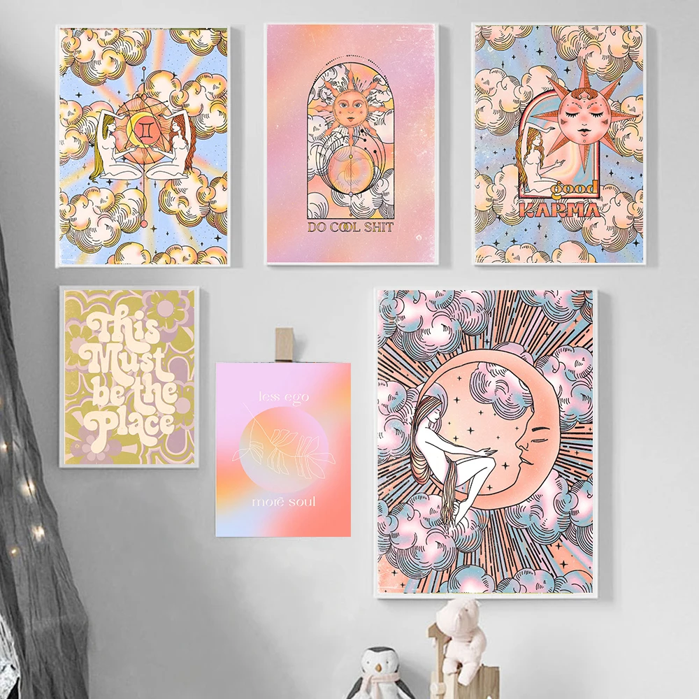 Boho Witch Girl Body Star Moon Sun Goddess Poster And Print Vintage Canvas Painting Nordic Modern Living Room Home Decor