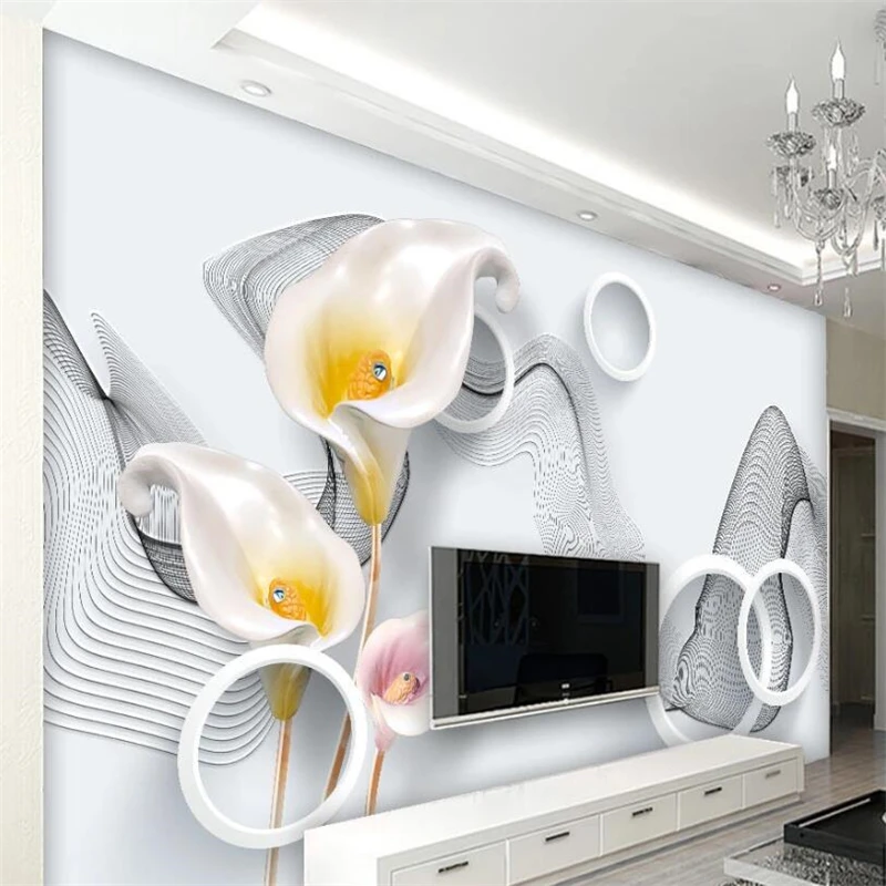 

wellyu Customized large murals fashion home improvement modern minimalist curve calla lily TV background wall wallpaper