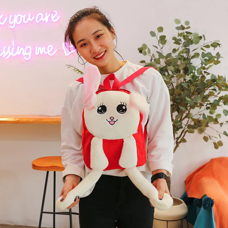 Moving Ears Backpack Funny Bunny Ear Up Down Rabbit Backpack for Kids Plush Doll Backpack Cartoon Animal Cute Plush Backpack