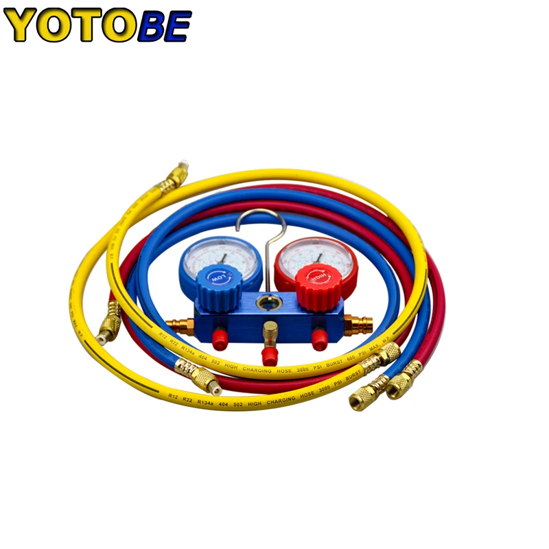 Car Air Conditioning Refrigerant Recharge Gas Pressure Gauge R134A R22 R404A R410 Hose Valve