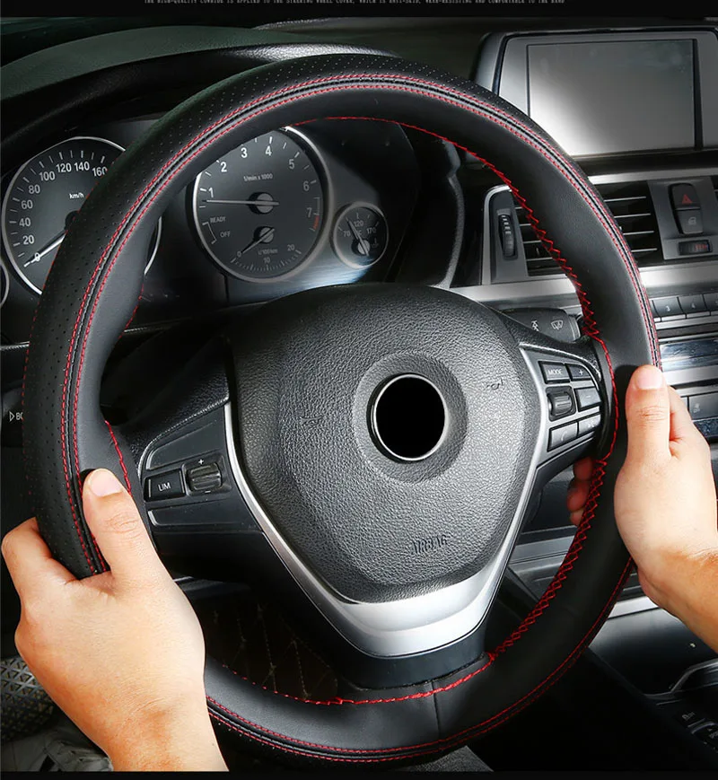 Microfiber Leather Fashion Sports Hand-sewn Steering Wheel Cover DIY Braid Needles Thread Car Grips Four Seasons Applicable