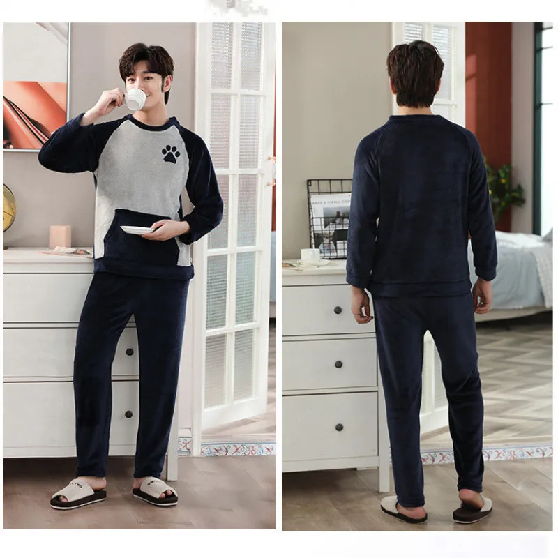 Pijamas de inverno masculino 2020 novo outono flanela sleepwear masculino grosso solto pijamas camisola menino casual bonito dos desenhos animados homewear