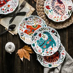 8 Inch Nordic Creative Cartoon Hand Painted Cat Plate Ceramic Tableware Under Glazed Dessert Dish Microwave Snack Steak Plate