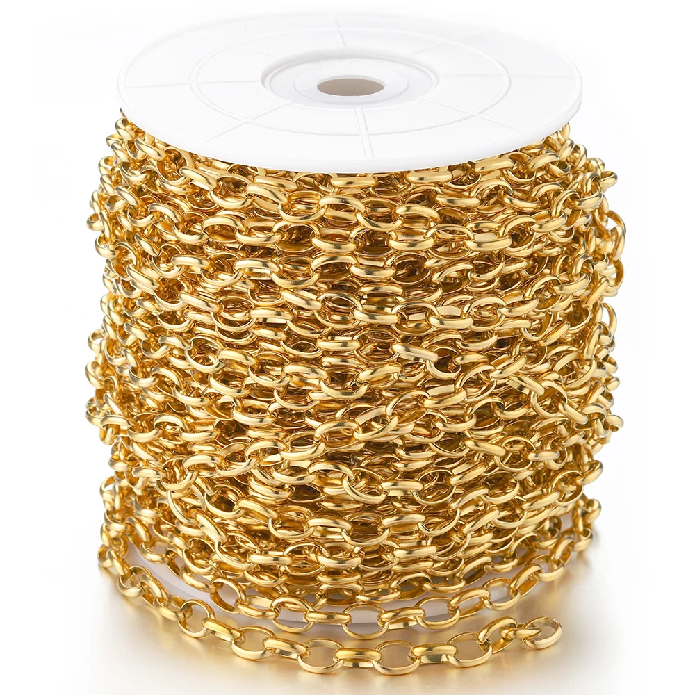 Nicht verblassende 1 Meter 7,5 mm Edelstahlkette Gold Halskette Rolo Starke Gliederkette für Armband Schmuckherstellung Zubehör DIY – Detail 6