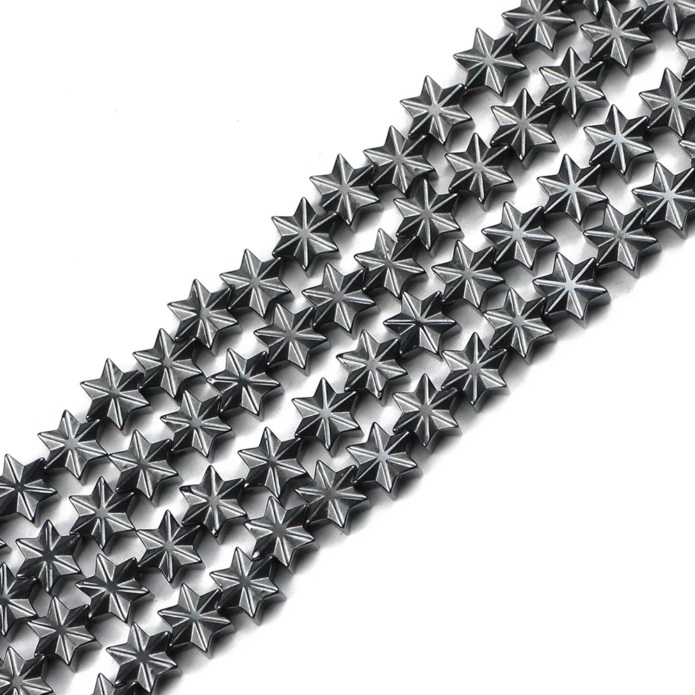 Snow Shape 60pcs 7x3mm Black Hematite Hexagram Natural Stone DIY Spacers Loose Beads For Jewelry Bracelets Making Accessories