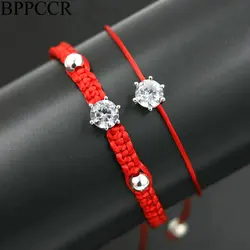 BPPCCR 2pcs/set Trendy Shiny Crystal Red Rope String Braid Bracelets For Women Silver Color Lucky Chakra Lovers Jewelry Pulsears