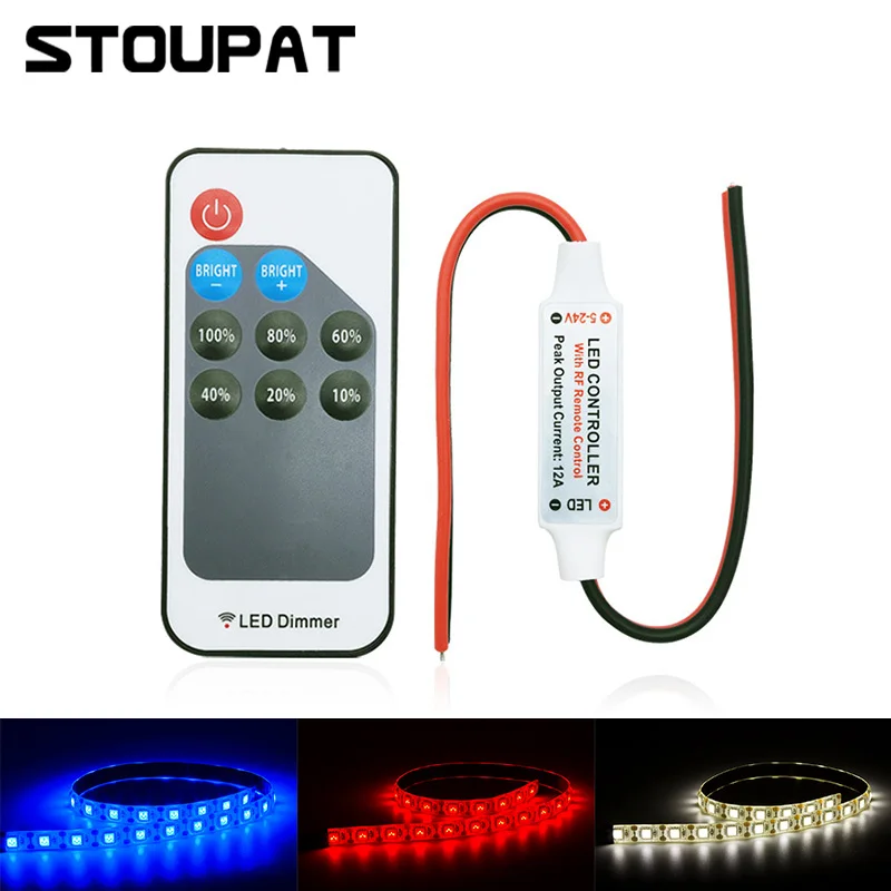 Mini DC5V-24V 9 Keys RF Wireless Single Color Controller Remote Dimmer for 3528 5050 LED Strip Light Adjust Brightness Control