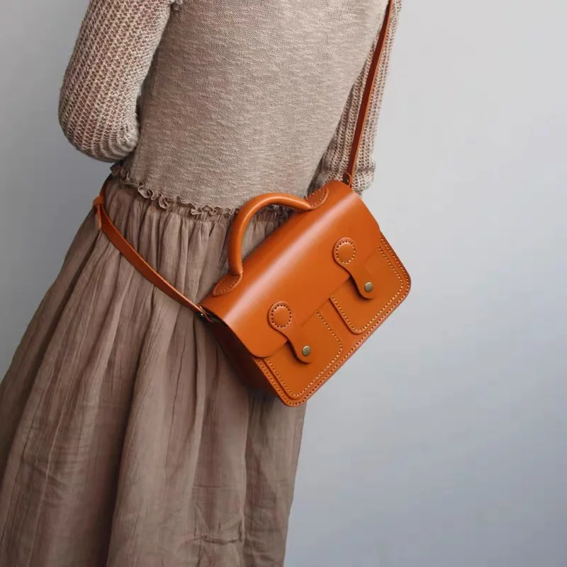 

Preppy Style Genuine Tanned Leather Female Satchels Purse Lady Small Handbag Authentic Cowskin Women's Shoulder Messenger Bag