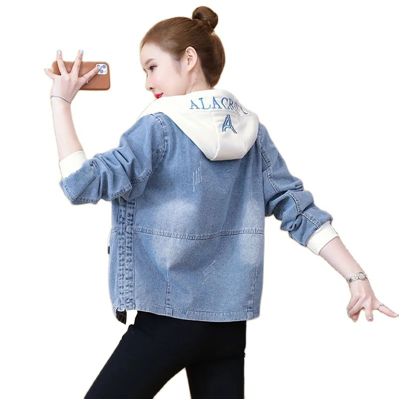 2022 New Spring Autumn Casual Denim Jackets Female Short Outerwear Fashion Hooded Loose Jacket Women Tops Streetwear