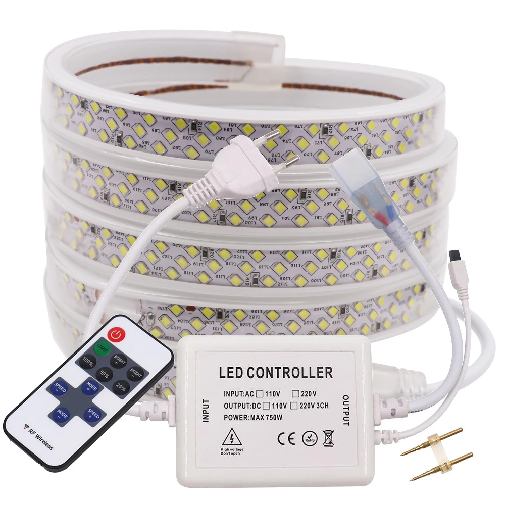 2835 Led Strip Light 276LED/m Remote Dimmer 750W Controller 220V 230V 276 Led Flexible Three Rows Lights EU UK AU Power Plug Kit