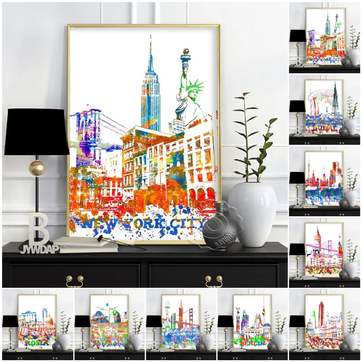 Color World City Poster, New York Paris Moscow Wall Art, Dubai Roma Wall Stickers, San Francisco Rio De Janeiro Travel Poster