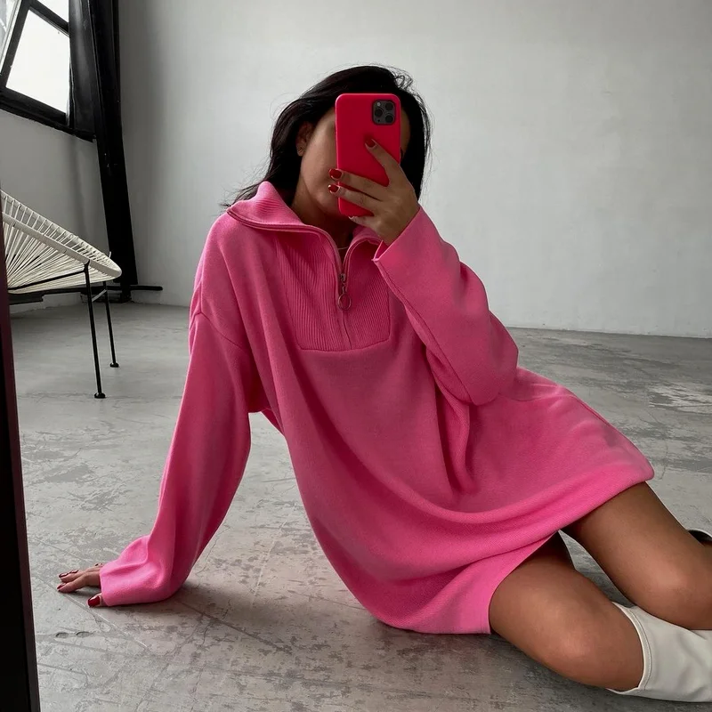 

Элегантное женское однотонное вязаное длинное платье-свитер, пикантный лоскутный пуловер с лацканами и вырезами, уличная одежда, Женский Повседневный пуловер, Топ