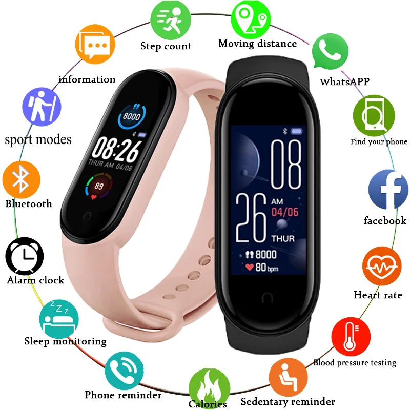 M5 Men's and Women's Smart Watch Sports Smartwatch Heart Rate Blood Pressure Monitor Fitness Bracelet for Android/IOS