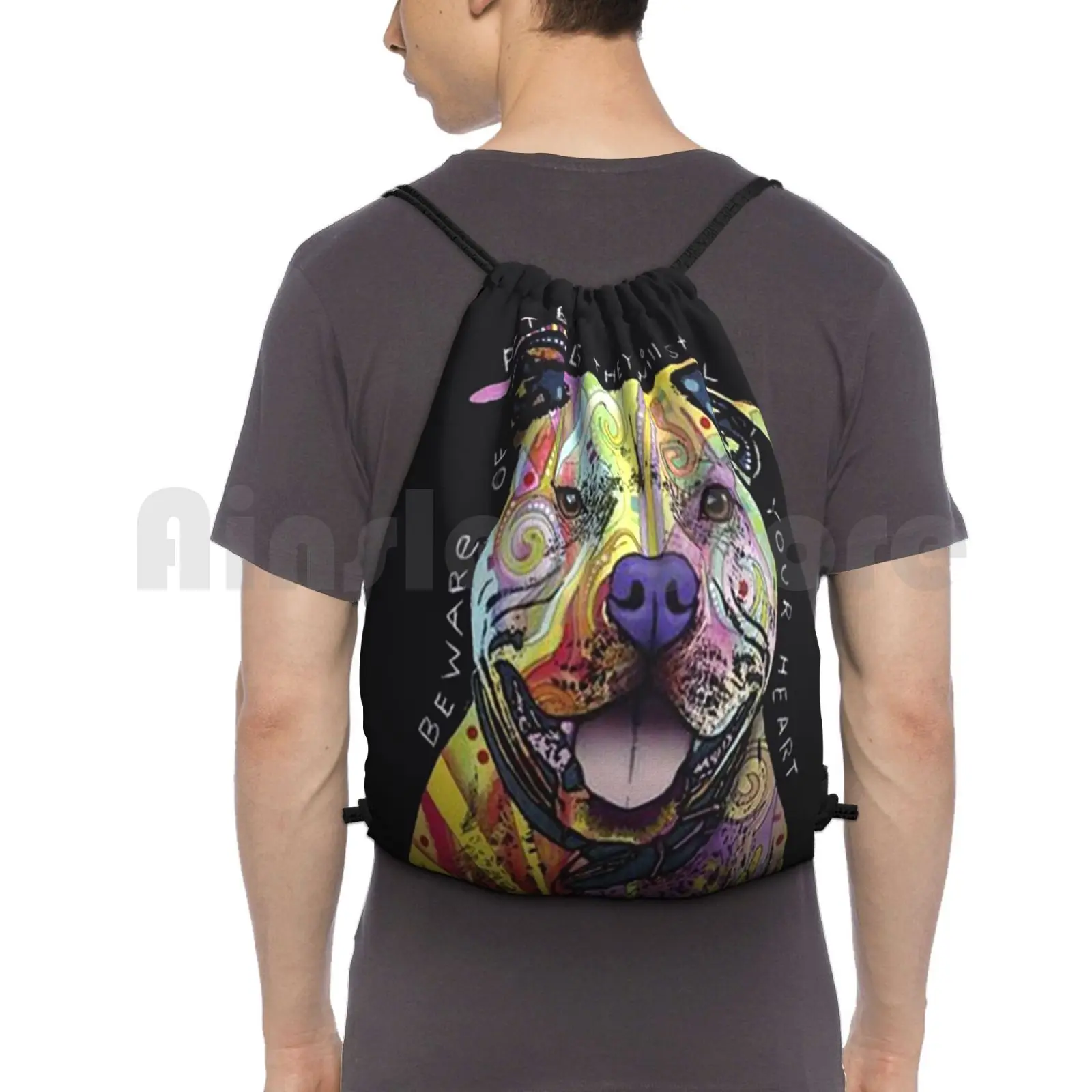 Colourful Pit Bulls / Pitbull Lover Backpack Drawstring Bag Riding Climbing Gym Bag Colourful Pit Bulls Pitbull Lover Pit