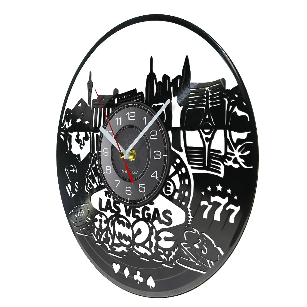 Las Vegas Landscape Vinyl Record Art Casino Wall Clock City Of Nevada USA Cityscape Home Office Gambling Decor Retro Watch