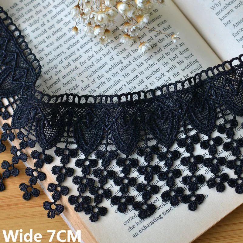 7CM Wide luxury Black Cotton Embroidered Lace Material Collar Neckline Tassel Fringe Ribbon DIY Dress Curtains Sewing Supplies