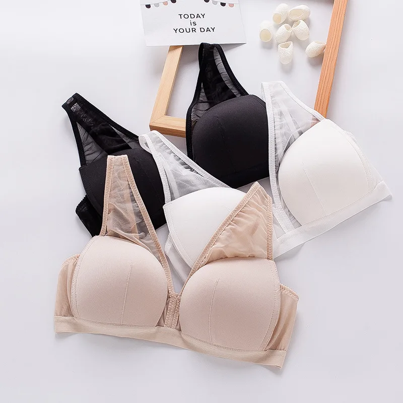 

Birdsky, 1PC Summer women silk tulle bra small breast bras thin triangle cup rimless seamless mulberry pure silk 3 colors. OR-82