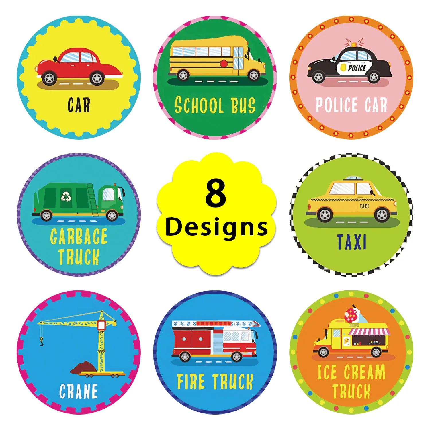 500pcs/Roll Bus Truck Stickers for Kids Cars Paper Sticker for Suitcase Laptop,Birthday Themed Party Supplies Home Family