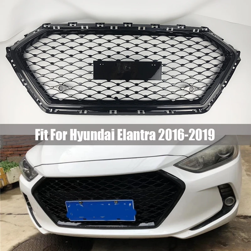 Front Bumper RACING Grille For Hyundai Elantra 2016 2017 2018 Honeycomb diamond Mesh Glossy Black For hyundai modified