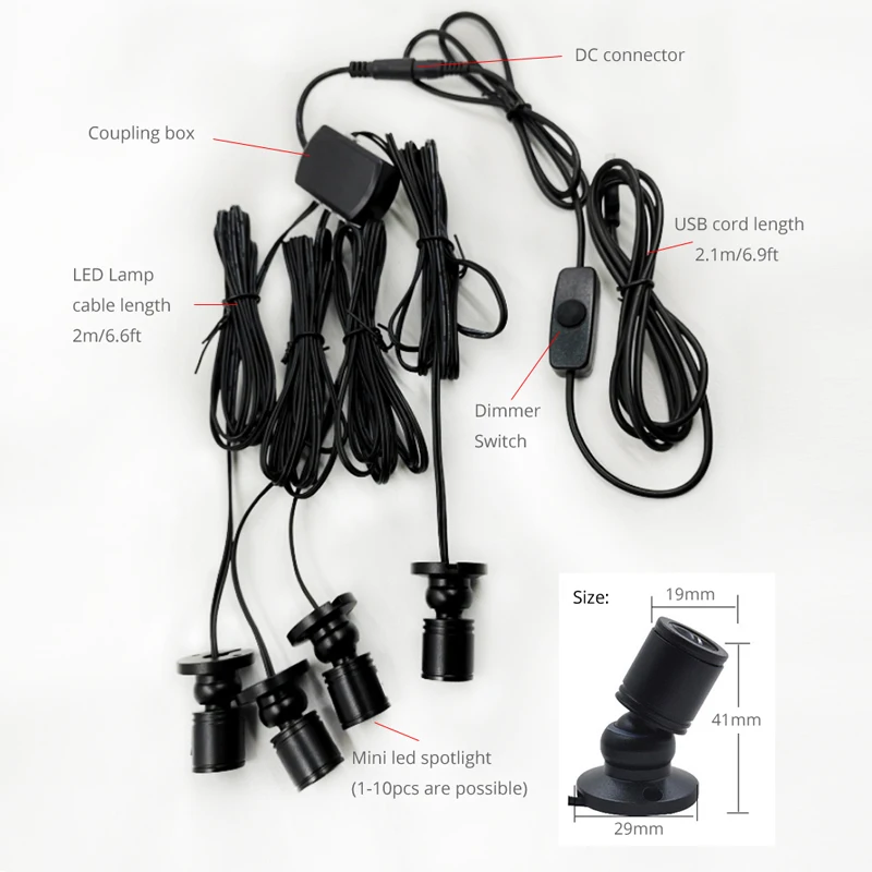 Kit de focos de encimera de armario USB, 5V, regulable, Sseries 1 A 1-10 lámparas LED