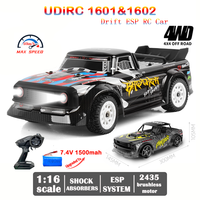 UDIRC 1601 1602 RC Car 1/16 2.4G Brushless 4WD 50Km/H High Speed Remote Control Drift ESP Car LED Light RTR Vehicle Toy Gift Kid