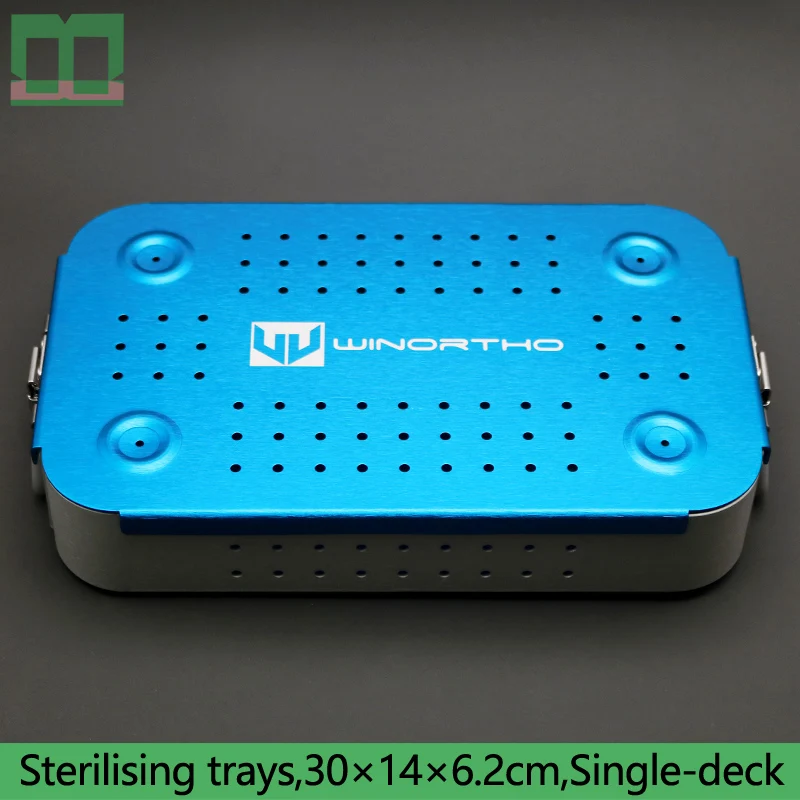 Medical disinfecting box 30*14*6.2cm surgical operating instrument aluminium alloy single-deck blue the sterilization box