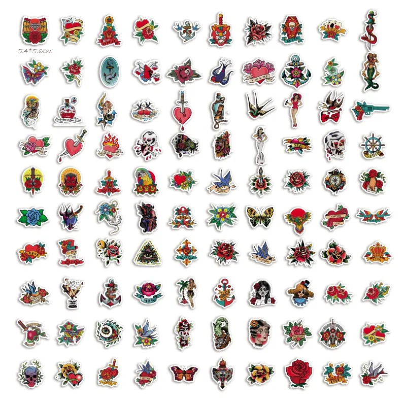 10/50/100PCS Vintage Tattoo Cool Stickers Motorcycle Laptop Water Bottle DIY Waterproof Graffiti Decal Stickers Packs Kid Toy