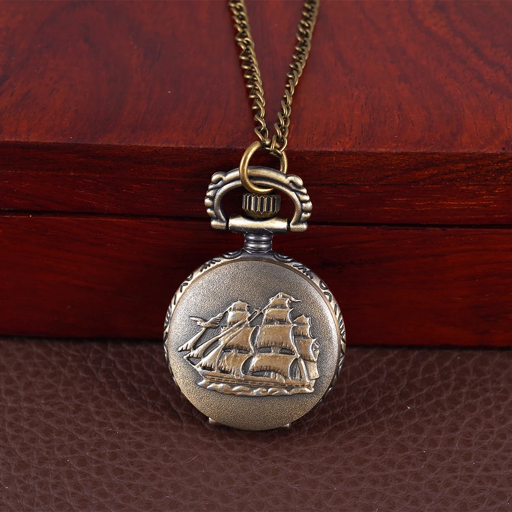 Vintage bronze pocket watch plain sailing implication small quartz pocket watch long necklace watch