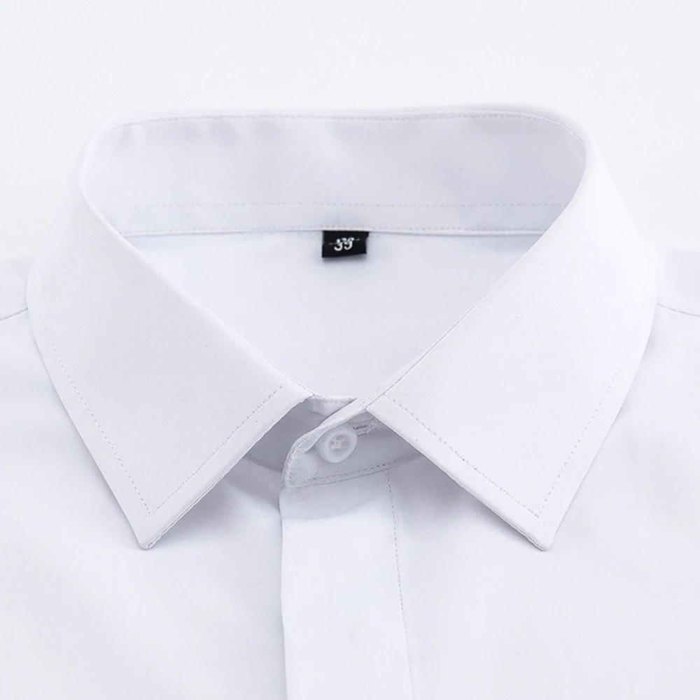 Men's Classic French Cuffs Solid Dress Shirt Fly Front Placket Formal Business Standard-fit Long Sleeve Office Work White Shirts