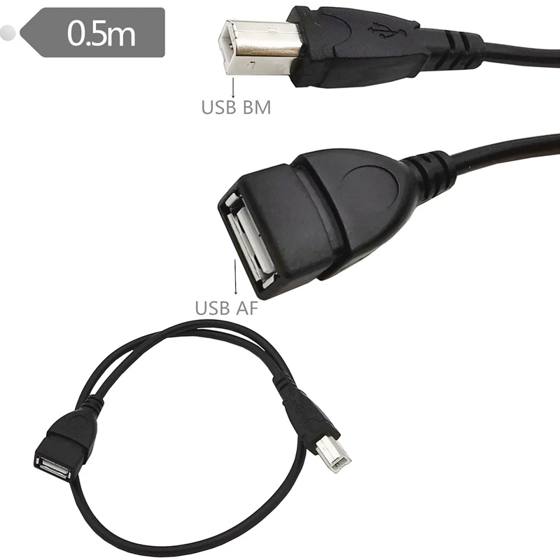 New USB 2.0 Type A Female to USB B Male Scanner Printer Cable USB Printer Extension Cable Adapter 50cm