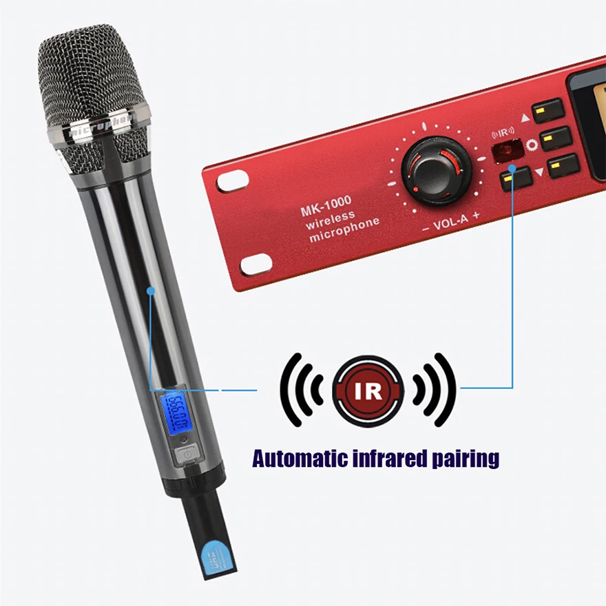 بولكيتسون MK-1000 500-1000 متر الترا لمسافات طويلة التنوع الحقيقي ميكروفون لاسلكي ثنائي القناة استقبال رقمي UHF640 ~ 690MHz