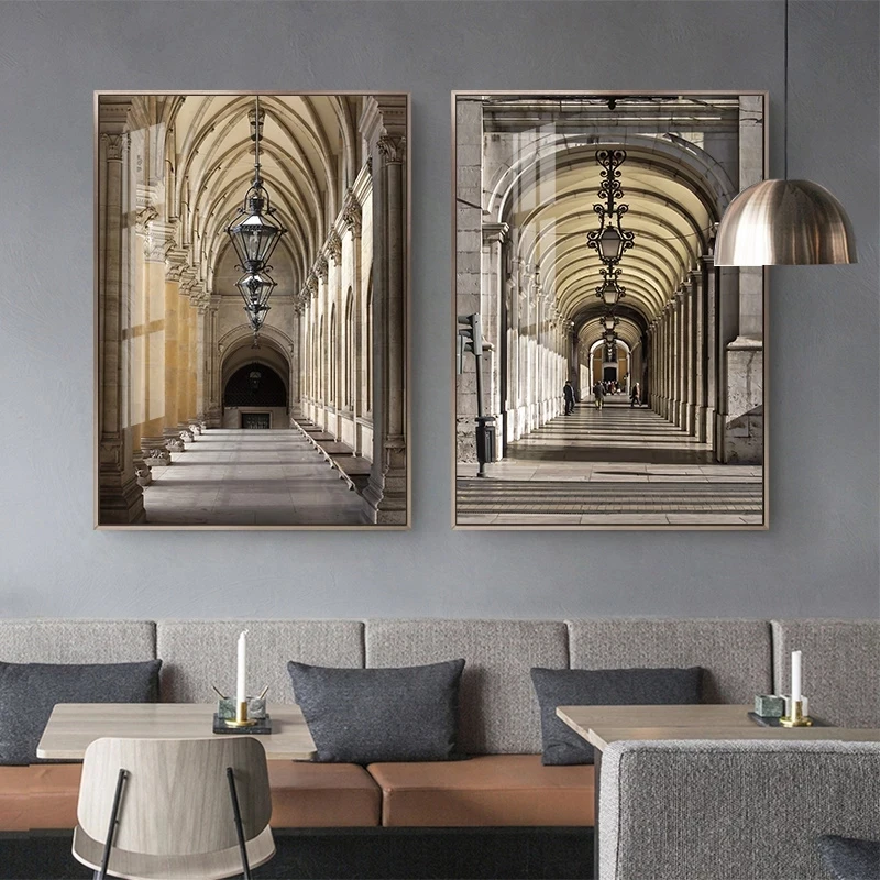 2 pcs Church Corridor Architectural Posters Wall Art Picture for Living Room Canvas Prints Entrance Painting Modern Home Decor